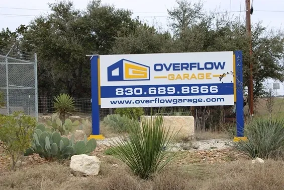 Exterior sign at Overflow Garage